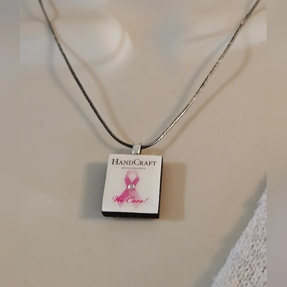 Artisan Breast Cancer Awareness Scrabble Tile Necklace - Picture 8 of 17